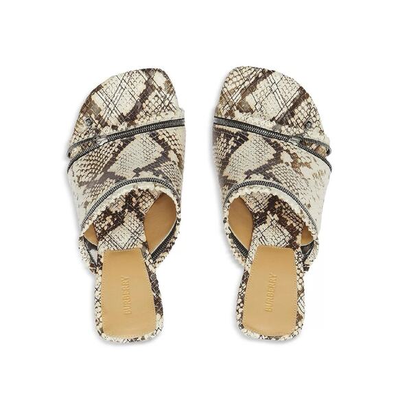 Burberry Slide Sandals 39 US 9 Ivory Brown Python Embossed Zip High Heel NWOB - Picture 3 of 15